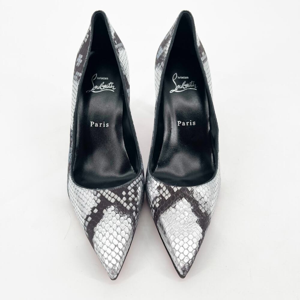 Christian Louboutin Condora 85 Silver Snake Embossed Pointed Toe Pumps EU 38.5 - Picture 5 of 10
